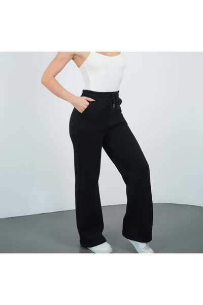 SERYY MODA Μαύρο χειμερινό φαρδύ παντελόνι φόρμας