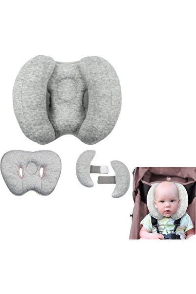 Aissiora 2-in-1 Newborn Baby Head Support Pillow, Soft Adjustable Travel Pillow for Stroller & Car Seat (Gray