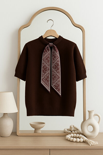 FEMELLE Women's Brown Collar Accessory Knitwear Sweater Standard Size