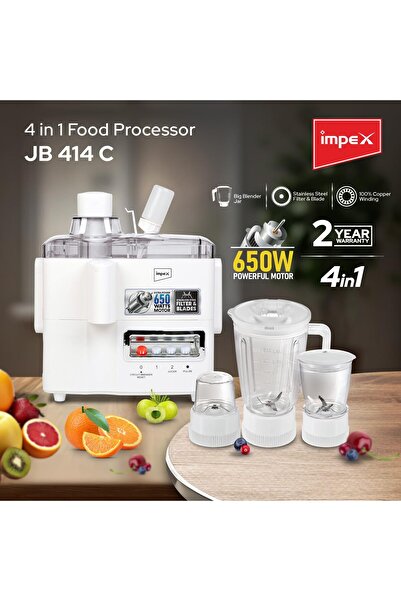 İMPEX JB 414C 4in1 Food Processor 650W, 1.5L Jar,2 Speed&Pulse, SS Filter&Blade,Overheat Protection