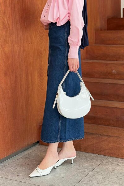 lamelif Buttoned Denim Skirt Dark Blue