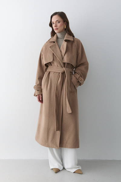 Laluvia Camel Vorkuta Belted Coat - 407007