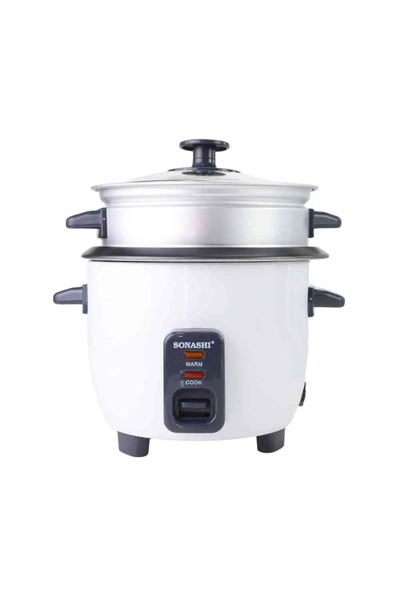 sonashi Rice Cooker, Steamer Auto on Off With Tempered Glass Lid, Capacity 0.6 Litres- 350W