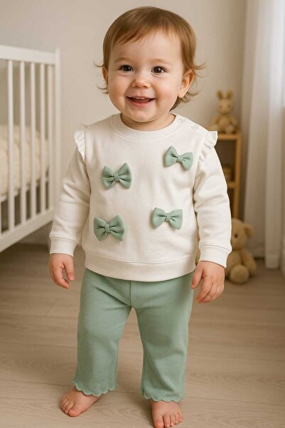 kidsense Baby Girl Set with Bow Detail and Shoulder Pads