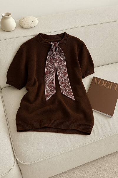 FEMELLE Women's Brown Collar Accessory Knitwear Sweater Standard Size