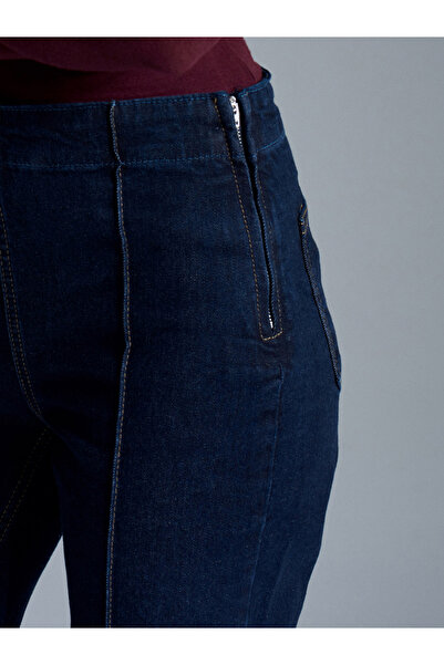 Dilvin 72080 Jeans cu fermoar lateral și cusături detaliate - bleumarin