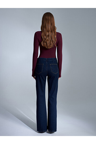 Dilvin 72080 Jeans cu fermoar lateral și cusături detaliate - bleumarin