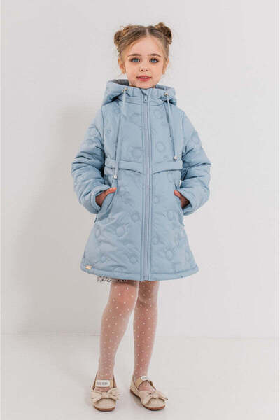 Kimber - Quilted autumn jacket for girls with hood and pockets, pastel blue, 128