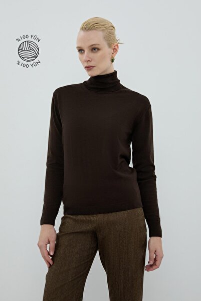 Roman %100 Yün Balıkçı Yaka Triko Kahve K2671034_005