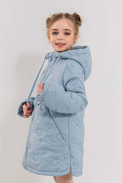 Kimber - Quilted autumn jacket for girls with hood and pockets, pastel blue, 128