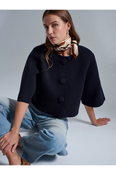 Dilvin 60997 Snap Button Knitwear Cardigan-Dark Blue