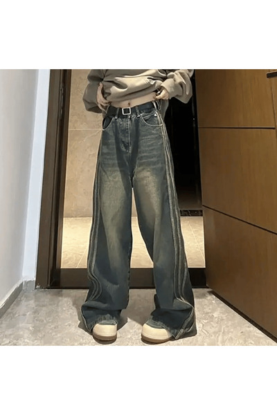 Karakedi Blue Vintage Three Lines Baggy Jeans