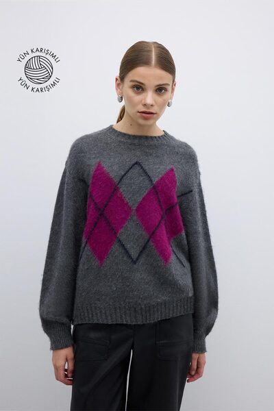 Roman Yün Karışımlı Triko Kazak Standart Renk K2671028_089