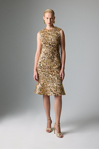 Roman Bisiklet Yaka Midi Boy Payet Elbise Gold K2611510_076