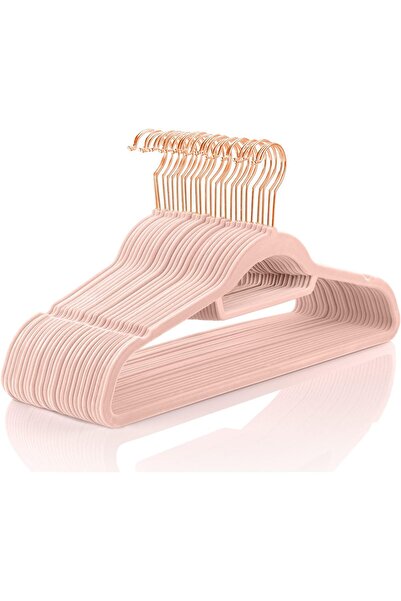 Generic MIZGI Luxury Velvet Non-Slip Hangers, Pack of 50, Blush Pink with Rose-Gold/Copper Hooks, Hangers wi