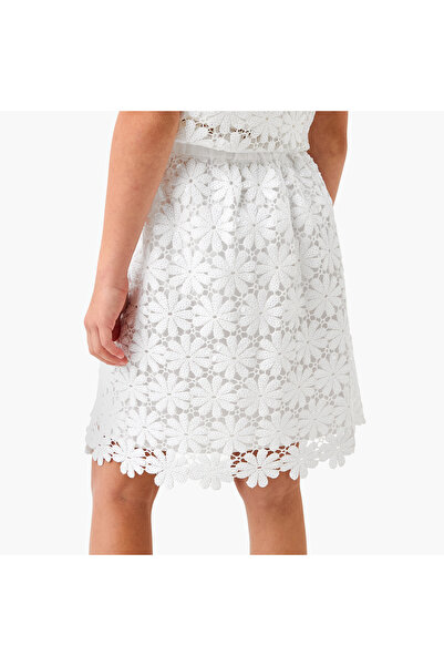 Juniors Floral Sequinned Crochet Skirt with Elasticated Waistband