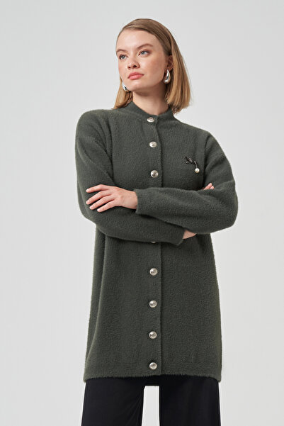 Nuss Button Detail Angora Cardigan 7005 Smoked