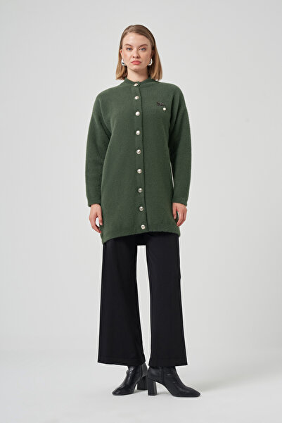 Nuss Button Detail Angora Cardigan 7005 Khaki