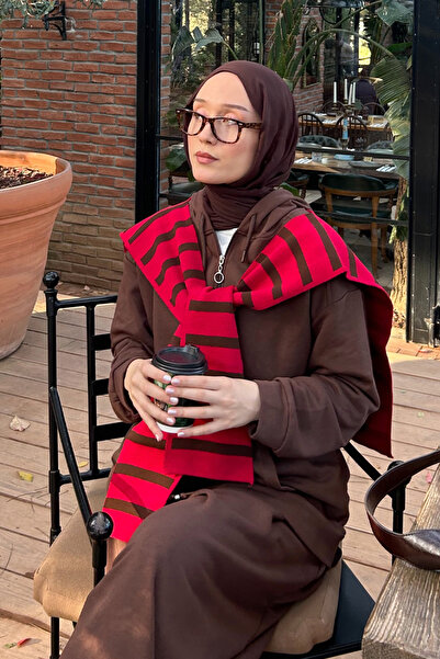 Ceylan Otantik Red Brown Striped Shawl Scarf