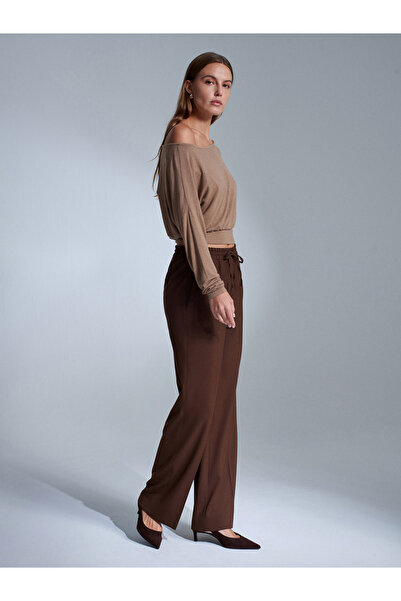 Dilvin 72209 Elastic Waist Pants-Brown