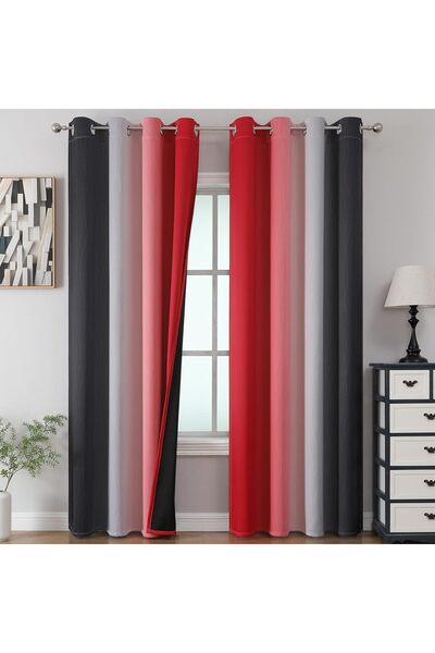 genernic 100% Blackout Gradient Curtains Black & Red 1.33×2.13m (2 Panels) - Estelar Textiler