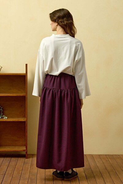 Ceylan Otantik Burgundy Polka Dot Ruffle Detail Polyviscose Skirt