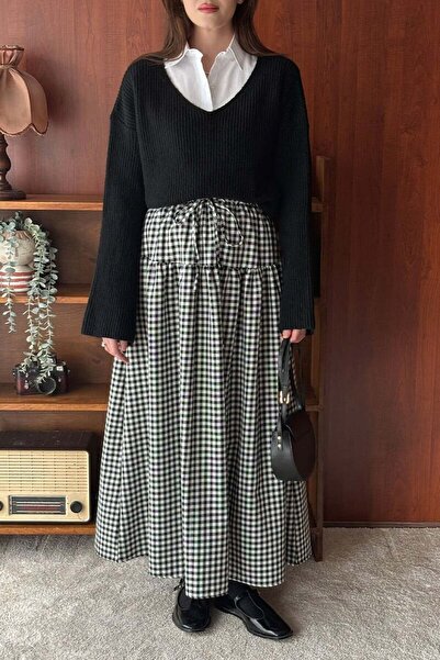 Ceylan Otantik Black Poliviskon Skirt with Ruffle Detail