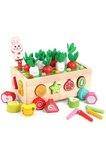 Generic Montessori Wooden Shape Sorting Farm Toy - Carrot Harvest Set for Ages 1-3