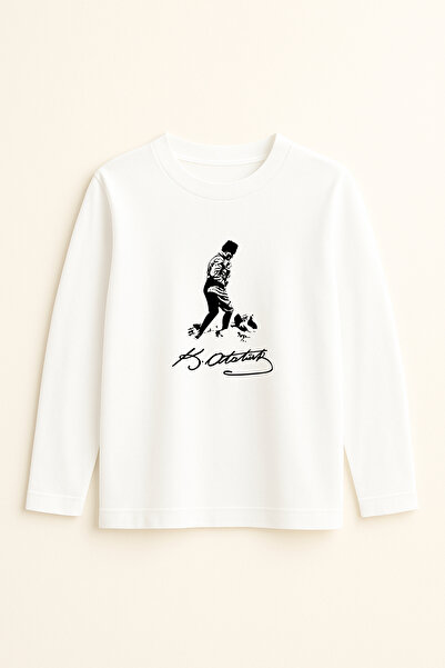 fasardi Mustafa Kemal Ataturk Printed Long Sleeve Unisex Kids T-Shirt - Ceremony, Holiday, Show