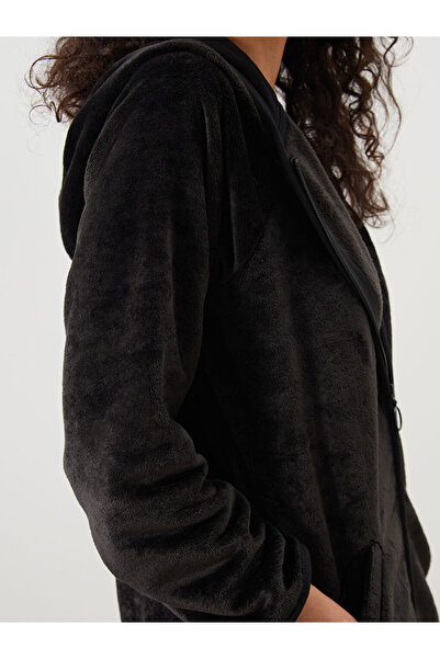 LC Waikiki Dream Black Hooded Plush Women's Pajama Top