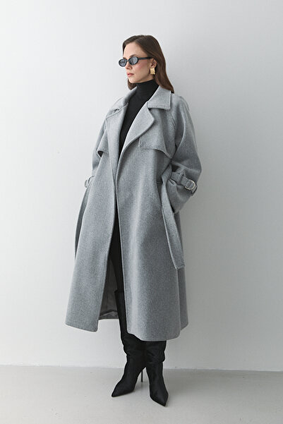 Laluvia Gray Vorkuta Belted Coat - 407007