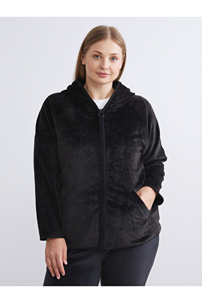 LC Waikiki Dream Black Hooded Plush Women's Pajama Top