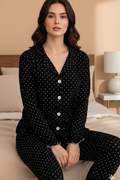 ELİTOL Women's Pajama Set with Wrinkled Texture and Ruffle Detail