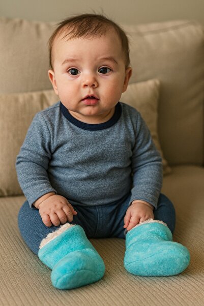 gigigiyim Solid Color Baby Boy Slippers with Furry Inside