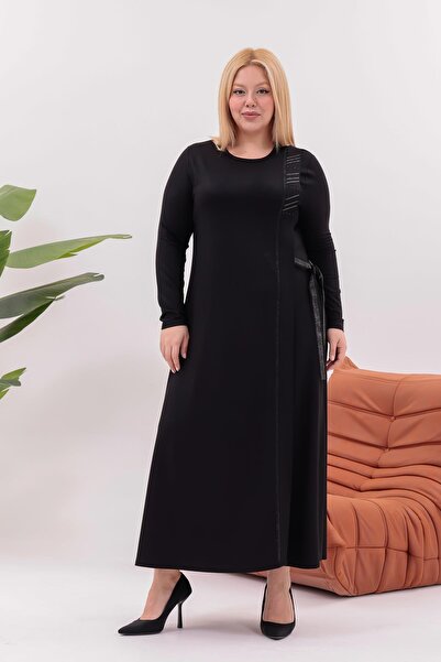 Siyezen Plus Size Tie Detail Stone Printed Dress