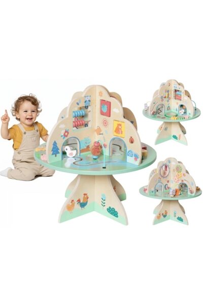 Smart Vibe ActivityTree Multifunctional Wooden Table Play and Learn with Maze, Sorter, Clock, Abacus, Multico