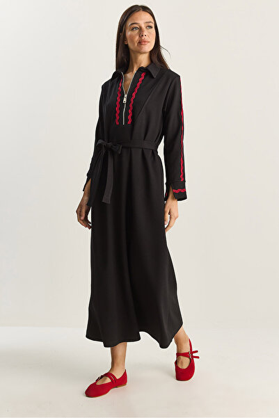 Bianco Lucci Women's Zippered Neckline Flowy Long Dress with Detachable Belt 8593 60283630