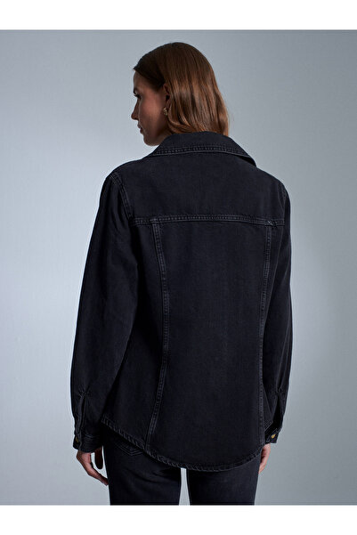 Dilvin 50756 100% Cotton Fitted Denim Jacket-Black