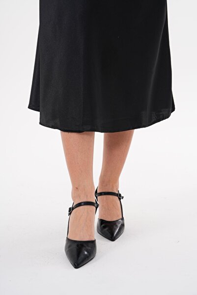 golden heel Women's Black 8.5 cm Silver Heel Back Strap Stiletto Heels Shoes