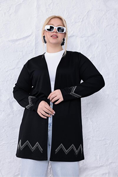 Siyezen Cardigan cu pietre strălucitoare în zig-zag, mărime mare