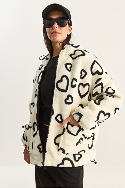 Bianco Lucci Women's Hooded Hearts Oversized Plush Coat 4047 60283843