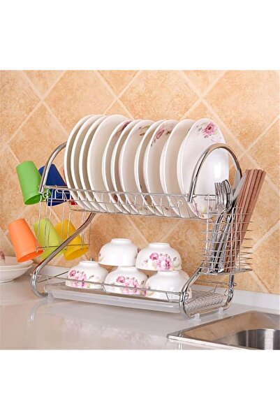 Miskat Trading 2 Layers Dish Rack Tableware Shelf Plate Cutlery Cup Silver