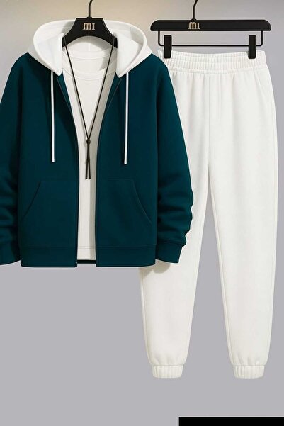 BRLKN Segmented Color Hooded Zippered Cardigan Tracksuit Set