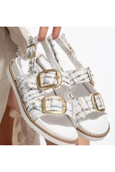 ALFA AKSESUAR 03 Olira White Glitter Belted Sandals
