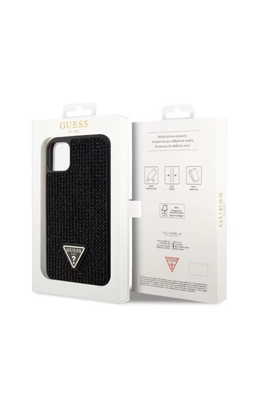 Guess Case for iPhone 11 Pro Rhinestones Triangle Metal Logo Black
