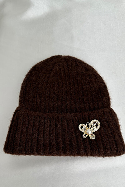 Modex Brooch Detail Line Pattern Folded Hat Beret