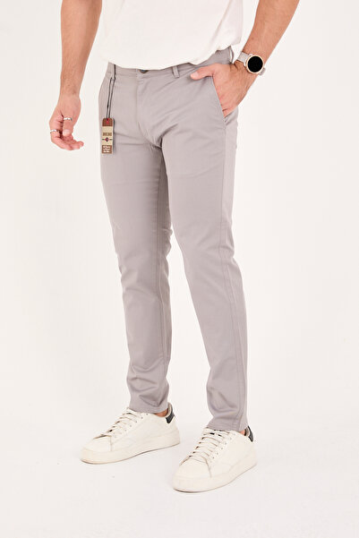 BROCARD Men's Slim Fit Slim Fit Stretch Fabric Cotton Stretch Chino Canvas Trousers Gray