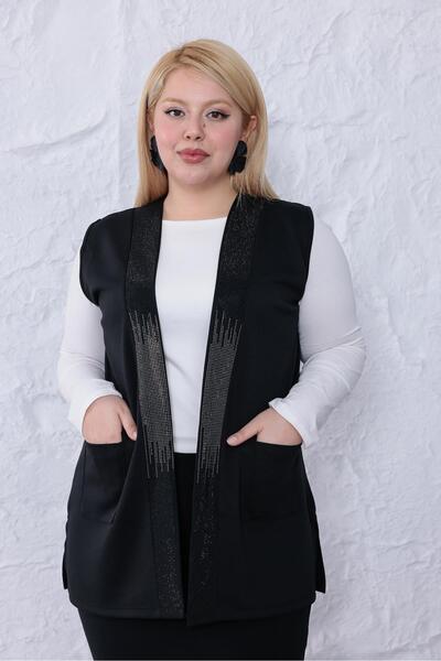 Siyezen Plus Size Sparkly Vest with Pocket Detail