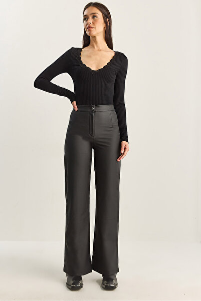 Bianco Lucci Women's High Waist Matte Faux Leather Palazzo Pants 2035 60282039