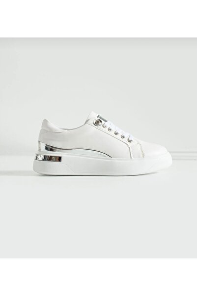 Endless White Silver Wedge Sole Sneakers